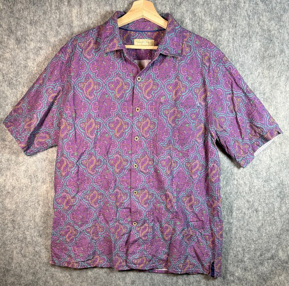 Territory Ahead Mens Large Purple Paisley Seersucker Short Sleeve Button Shirt